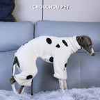 Dalmatian Cozy Fleece Dog Jumpsuit — Warm One Piece Pet Pajama, Soft Winter Loungewear for Small Dogs, Dalmatian Print Dog Outfit, Cozy Indoor Pet Clothing - View 4