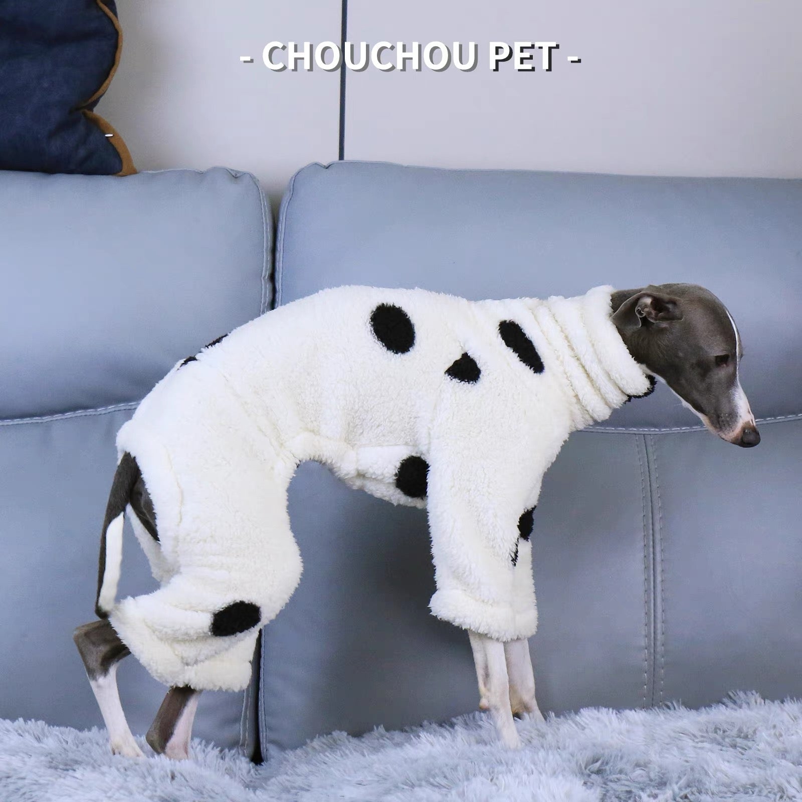 Dalmatian Cozy Fleece Dog Jumpsuit — Warm One Piece Pet Pajama, Soft Winter Loungewear for Small Dogs, Dalmatian Print Dog Outfit, Cozy Indoor Pet Clothing - View 4