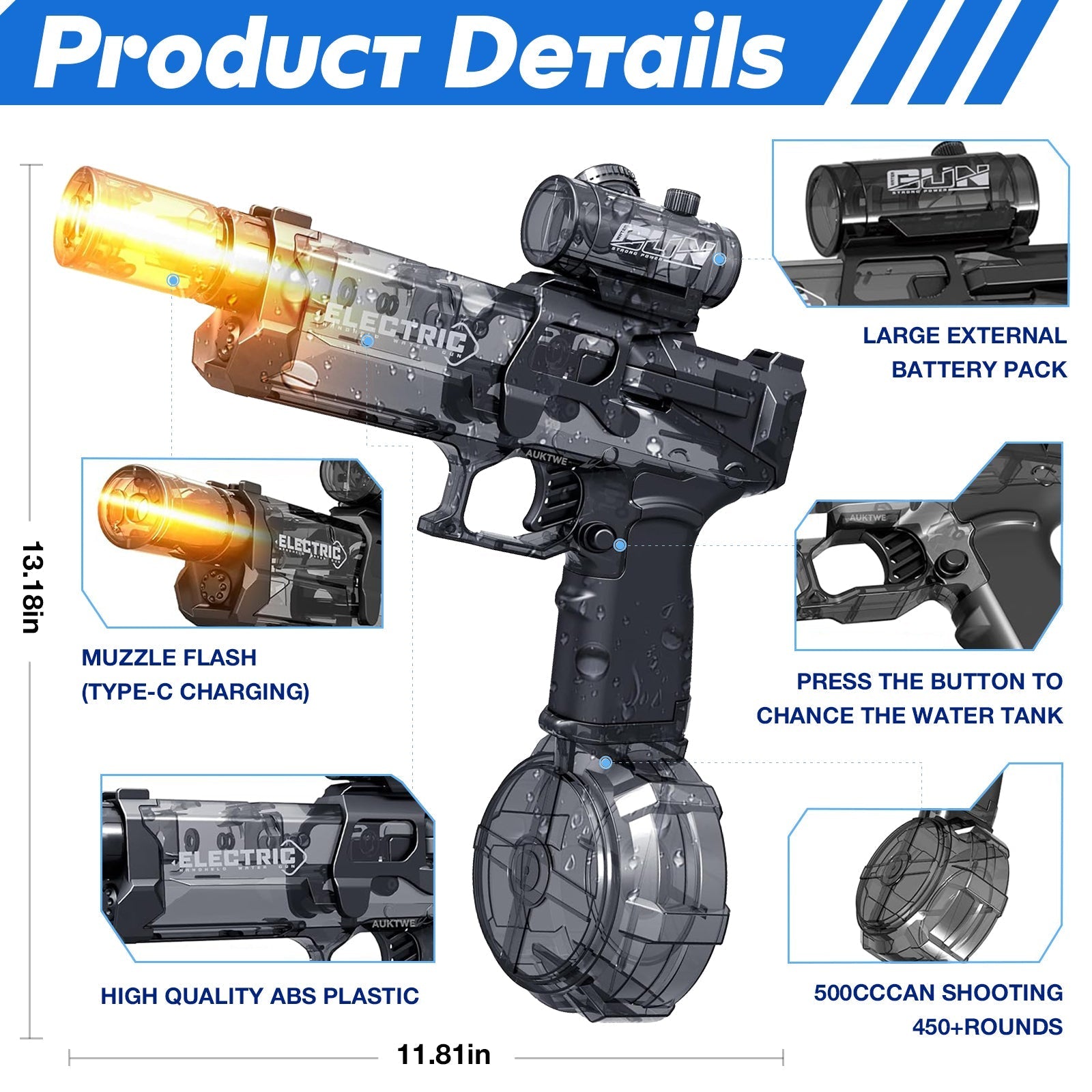 High Capacity Water Gun — Beach Pool Squirt Gun for Adults Kids Long Range Water Blaster Summer Swimming Pool Toy Pump A - View 6