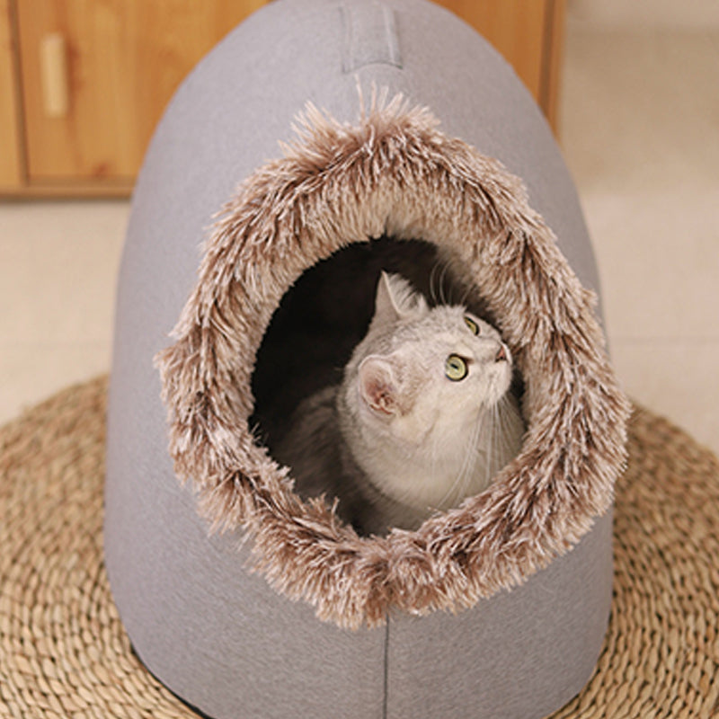 Winter Warm Pet Cave Bed — Cozy Hooded Cat & Dog Bed