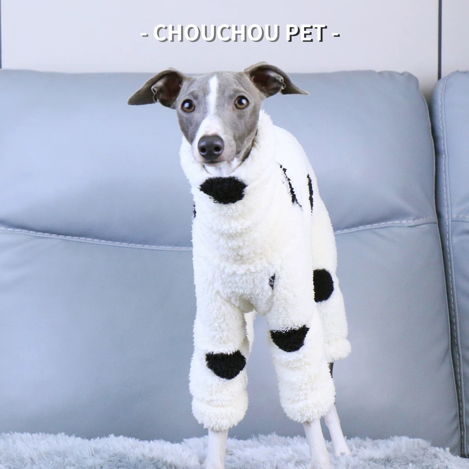 Dalmatian Cozy Fleece Dog Jumpsuit — Warm One Piece Pet Pajama, Soft Winter Loungewear for Small Dogs, Dalmatian Print Dog Outfit, Cozy Indoor Pet Clothing - View 2