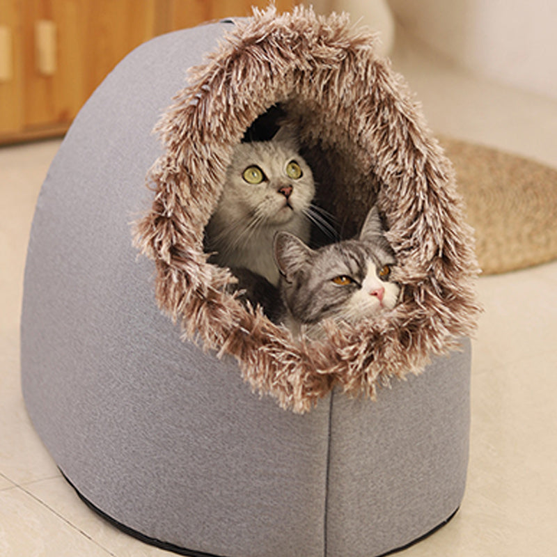 Winter Warm Pet Cave Bed — Cozy Hooded Cat & Dog Bed