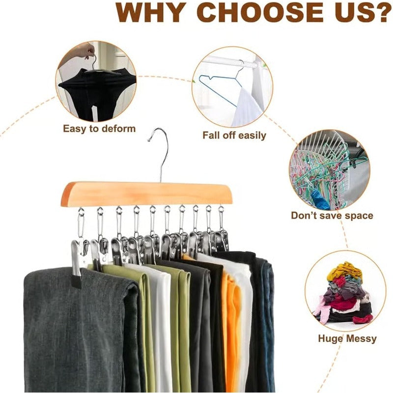 10-Clip Closet Hanger — Space-Saving Organizer