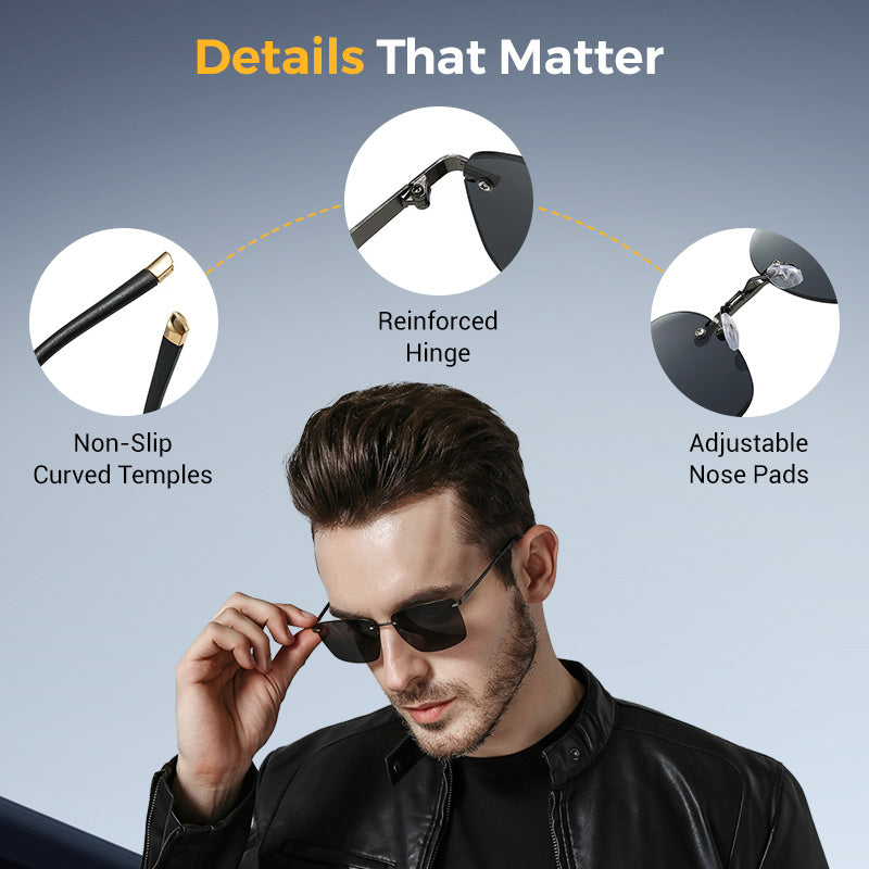 Men's Frameless Polarized Sunglasses — HD Lens