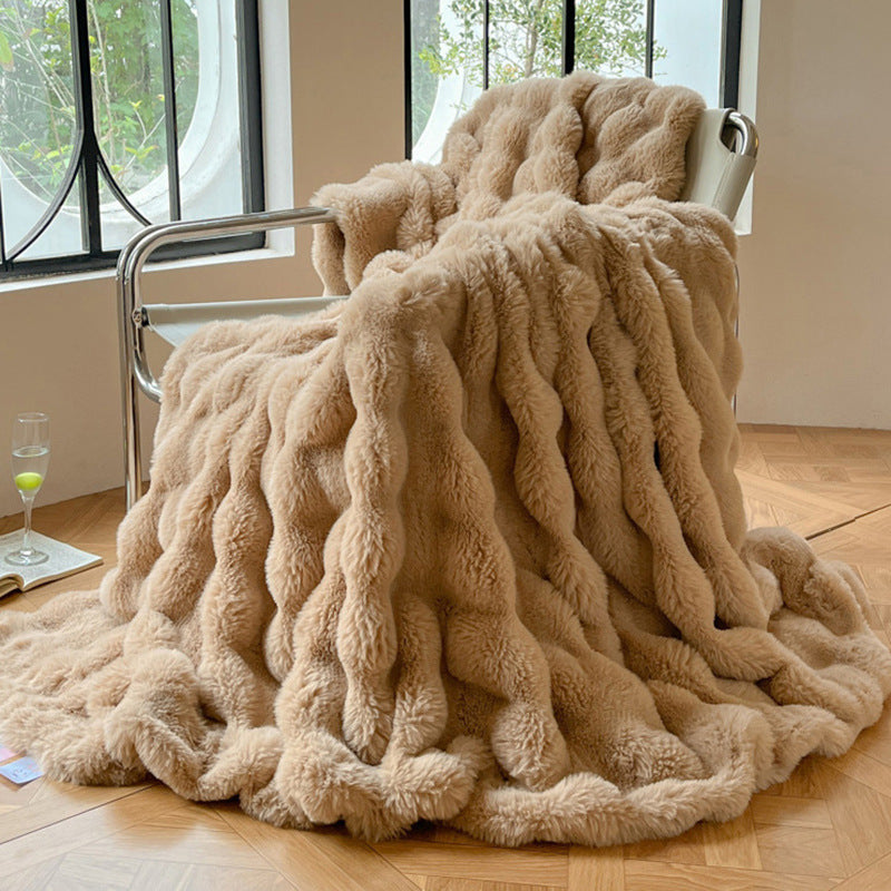 Faux Rabbit Fur Blanket Plush Luxury Faux Fur Throw Soft Fluffy Bed Cover Cozy Winter Blanket Decorative Home Accent - View 4