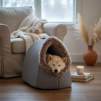 Winter Warm Pet Cave Bed — Cozy Hooded Cat & Dog Bed