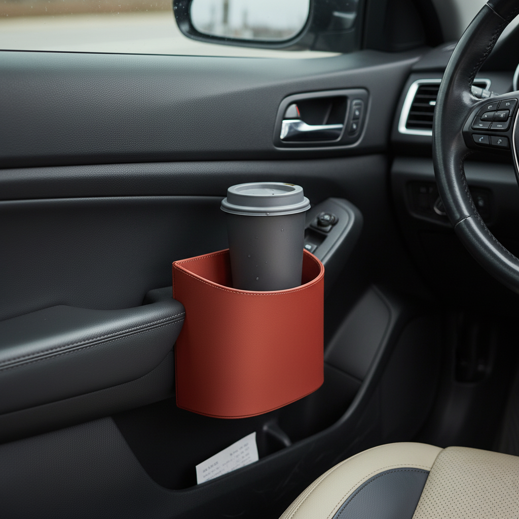 Universal Leather Car Door Cup Holder