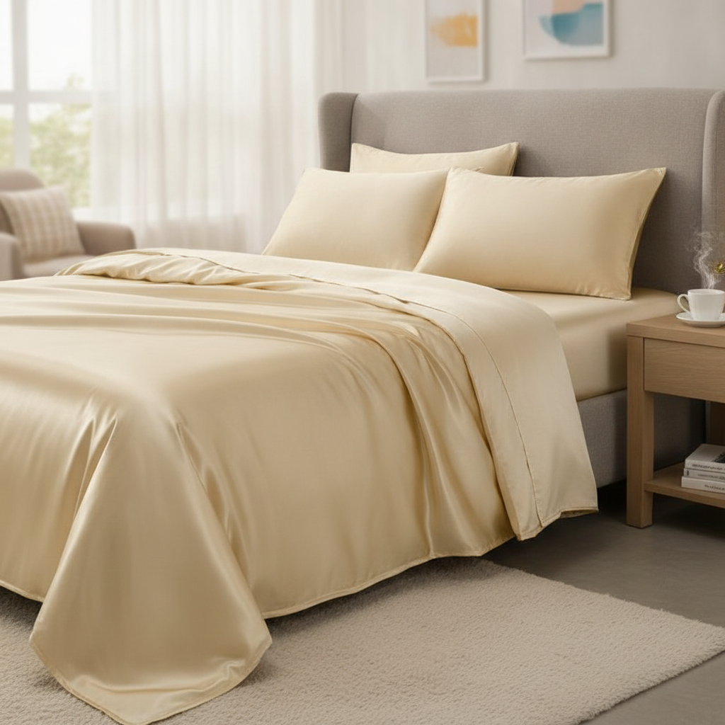 Luxury Satin Sheets — Silky Bedding Set with Pillowcases Queen Satin Sheet Set Soft Satin Bed Sheets Smooth Sleep Sheets