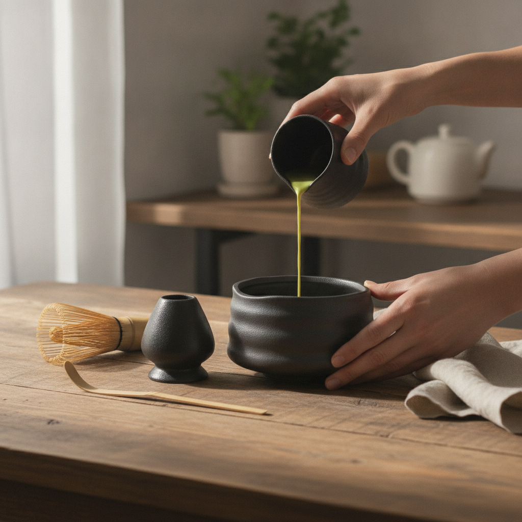 Matcha Tea Set 4-Piece — Japanese Matcha Kit with Whisk Bamboo Chasen Matcha Bowl Traditional Tea Ceremony Set Matcha Ma