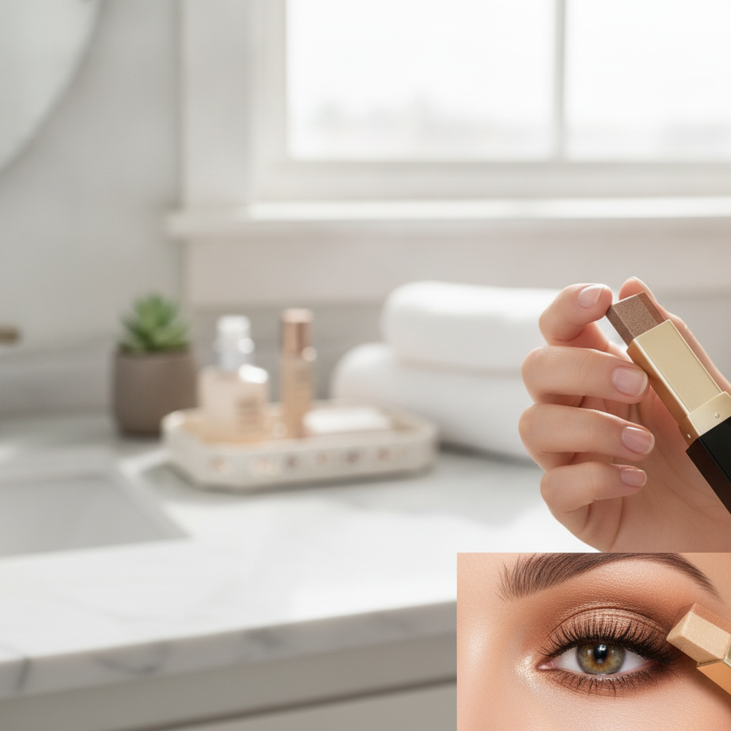 Waterproof Shimmer Two-Tone Eye Stick Dual-Color Eyeshadow Long-Lasting Makeup Crease-Proof Smudge-Proof