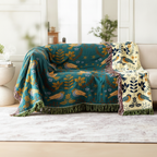 Cotton Throw Blanket Reversible Bird Sofa Cover Decorative Blanket Farmhouse Throw Living Room Accent
