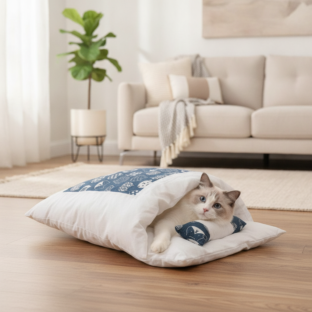 Kitty Pouch Cozy Cat Bed Enclosed Pet Cave Self-Warming Washable Indoor Feline Lounge Calming Hideaway