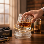360 Rotating Whiskey Glass Tumbler Spinning Bourbon Glass Bar Gift Lead-Free Crystal Whiskey Lover Novelty