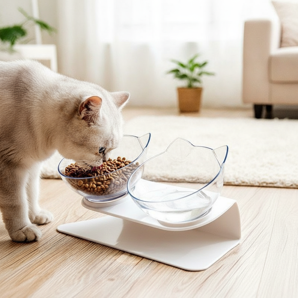 KittyWell Ergonomic Cat Feeder Tilted Bowl Digestion Aid Anti-Vomit Pet Dining Stand Elevated Raised Dish