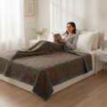 Vintage Japanese Cotton Quilt Reversible Coverlet 100 Cotton Bedspread Asian Art Bedding Boho Throw Blanket