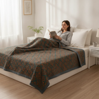Vintage Japanese Cotton Quilt Reversible Coverlet 100 Cotton Bedspread Asian Art Bedding Boho Throw Blanket
