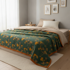 Ginkgo Cotton Quilt Eco-Friendly Reversible Botanical Bedspread Nature Coverlet Organic Cotton Throw Leaf Print Bedding