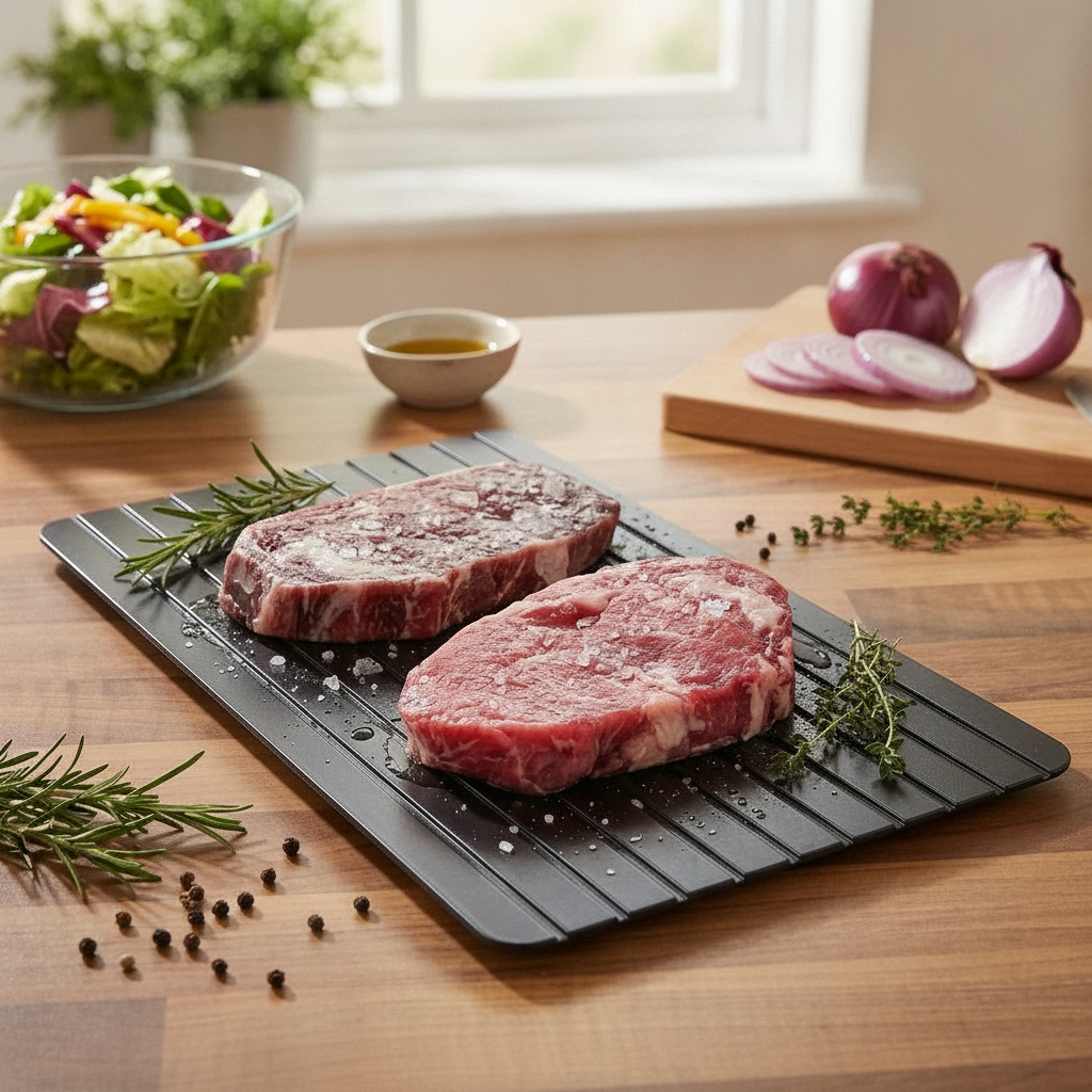 InstaDefrost Aluminum Tray Rapid Thawing Board Defrost Plate for Meat Quick Kitchen Tool Fast Frozen Food Thawer