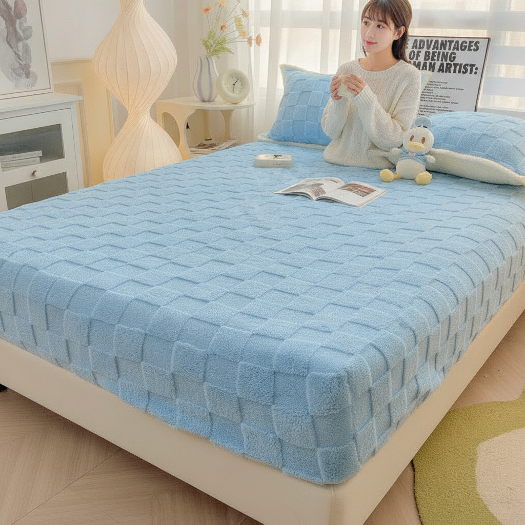Quilted Velvet Fitted Sheet Soft Stretch Mattress Cover Elastic Bed Sheet Luxury Velvet Bedding Deep Pocket Cover