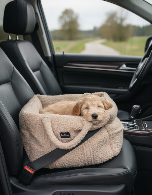 Beige Teddy Travel Car Dog Bed