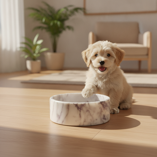 calacatta-viola-marble-dog-bowl lifestyle 1