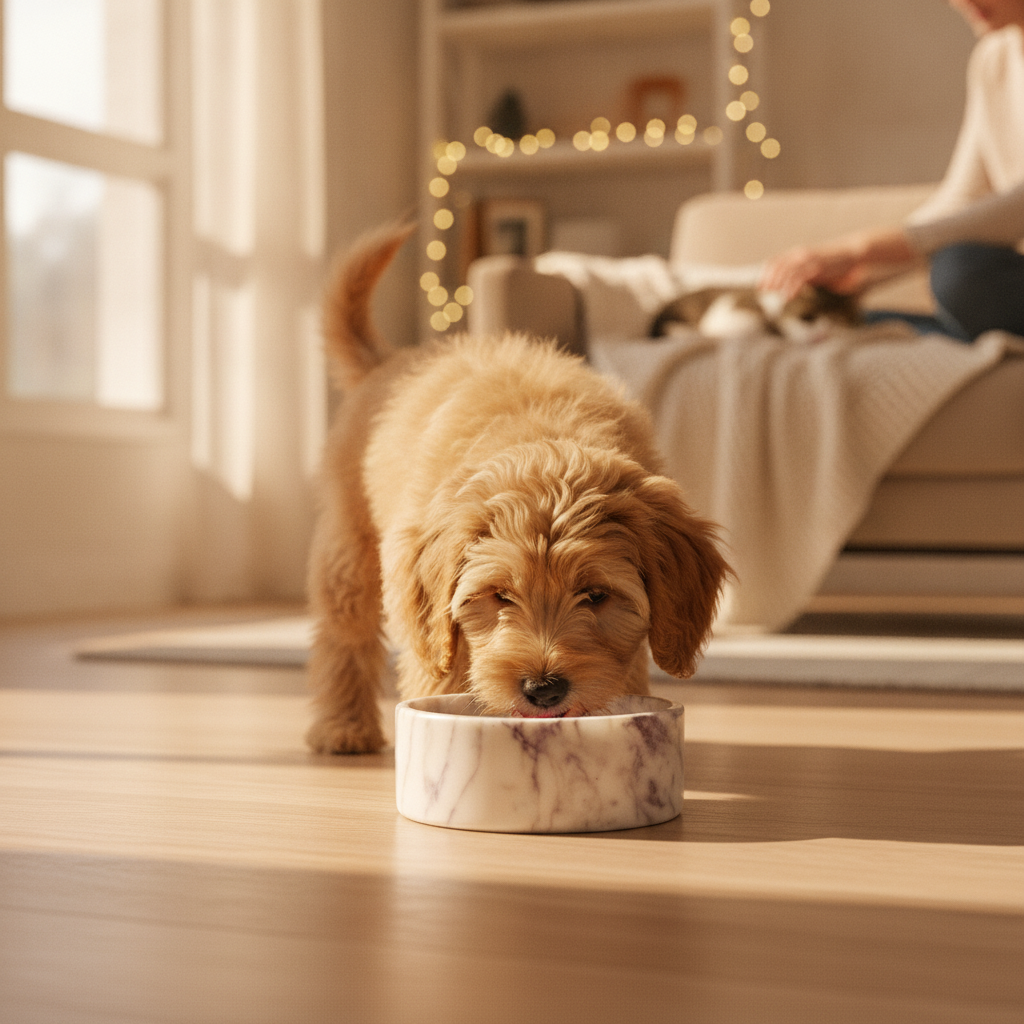 calacatta-viola-marble-dog-bowl lifestyle 4