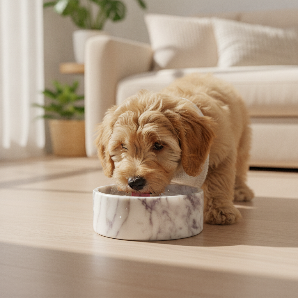 calacatta-viola-marble-dog-bowl lifestyle 5