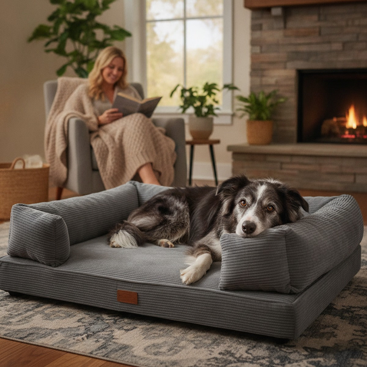 Grey Corduroy Orthopedic Bed