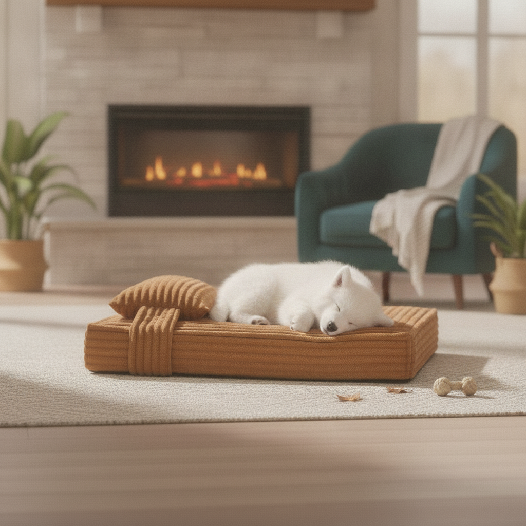 tan-brown-flannel-orthopedic-dog-bed lifestyle 1