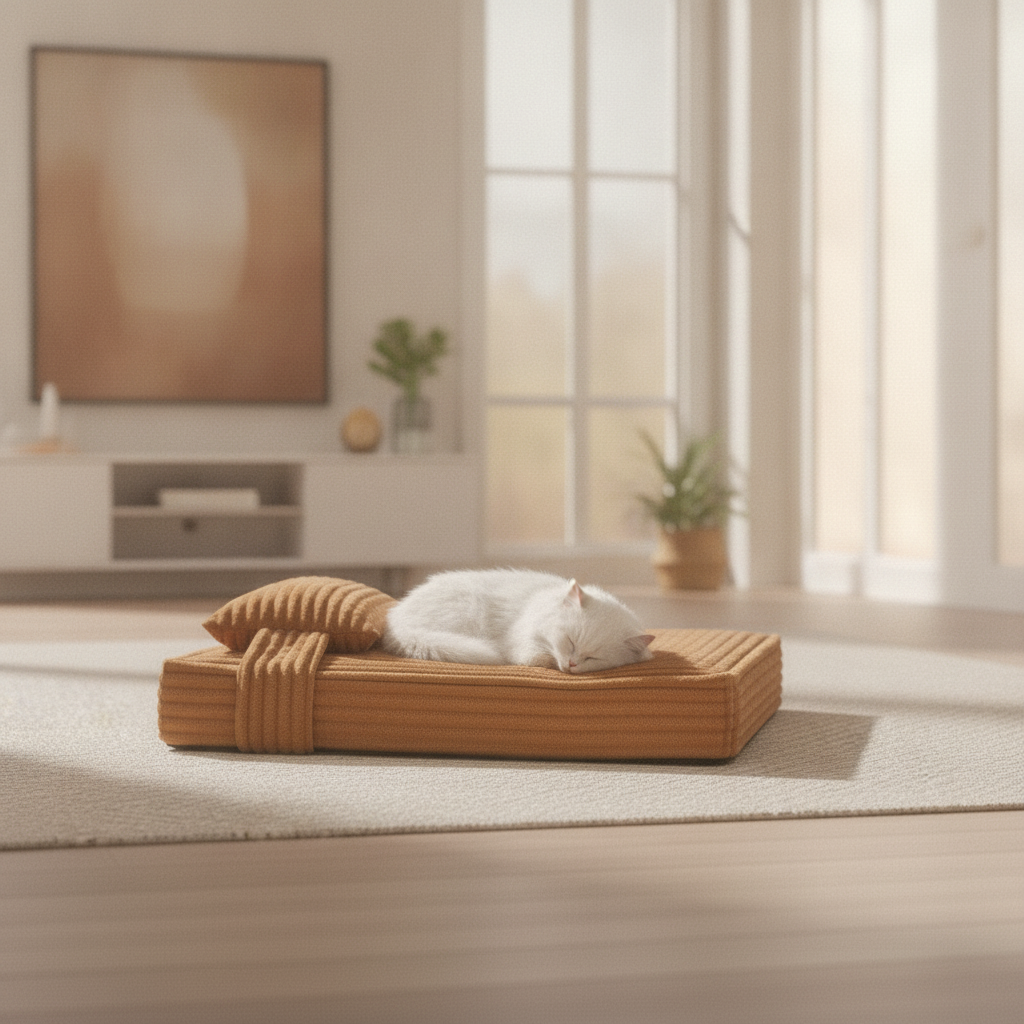 tan-brown-flannel-orthopedic-dog-bed lifestyle 2