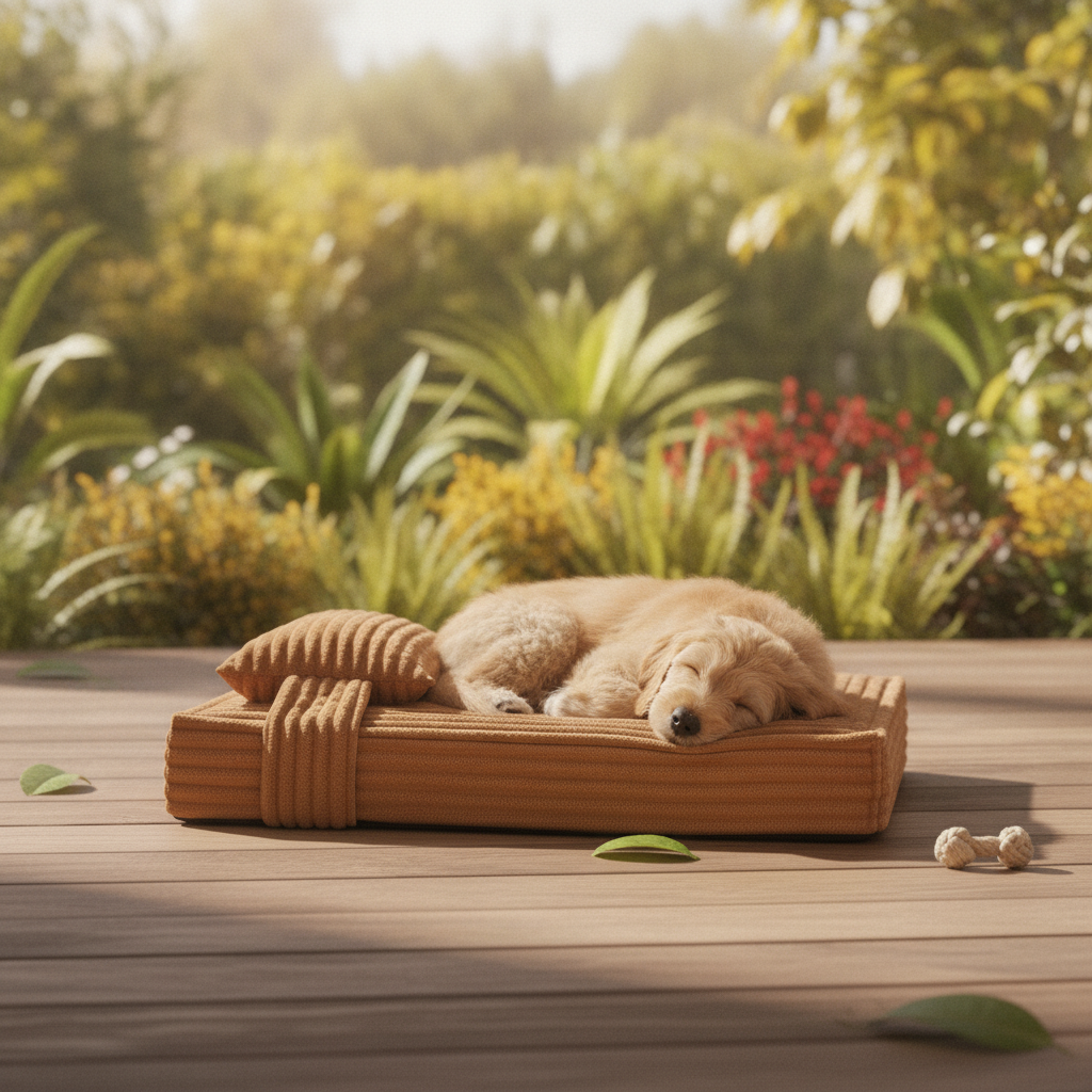 tan-brown-flannel-orthopedic-dog-bed lifestyle 3