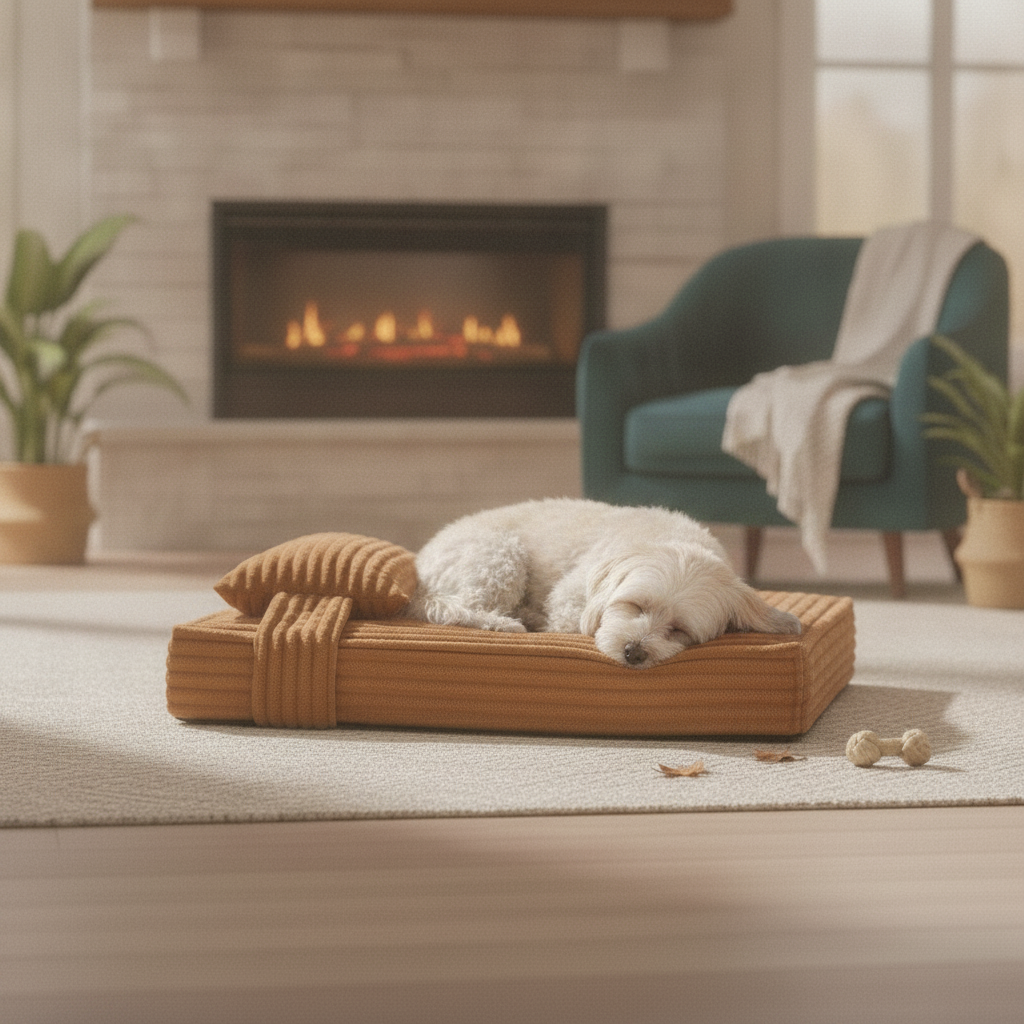 tan-brown-flannel-orthopedic-dog-bed lifestyle 5