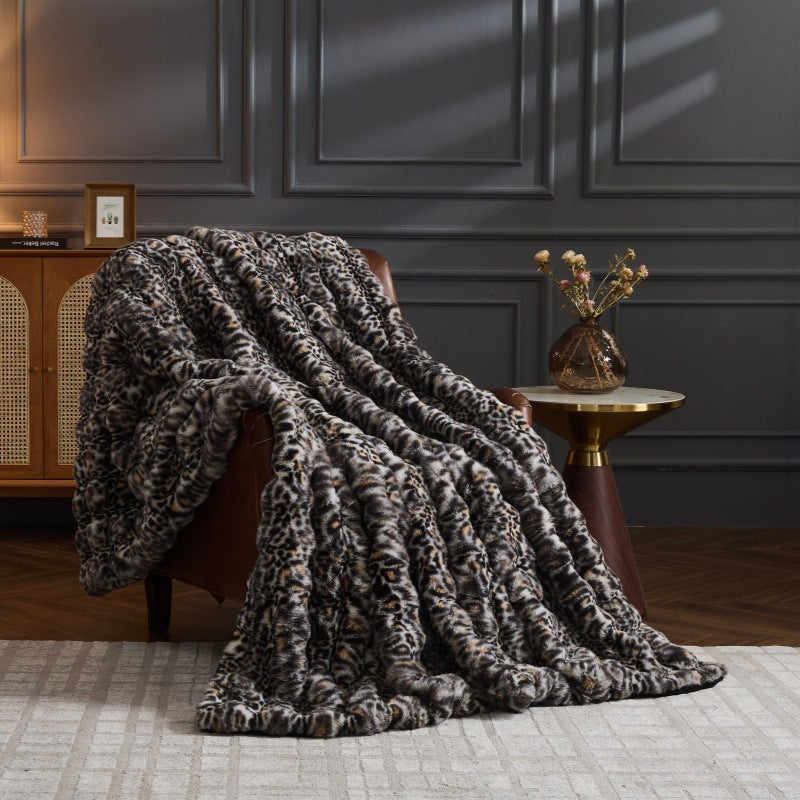 Luxury Faux Fur Animal Print Blanket Faux Fur Throw Leopard Blanket Cozy Decorative Bed Cover Safari Bedroom Accent - View 2