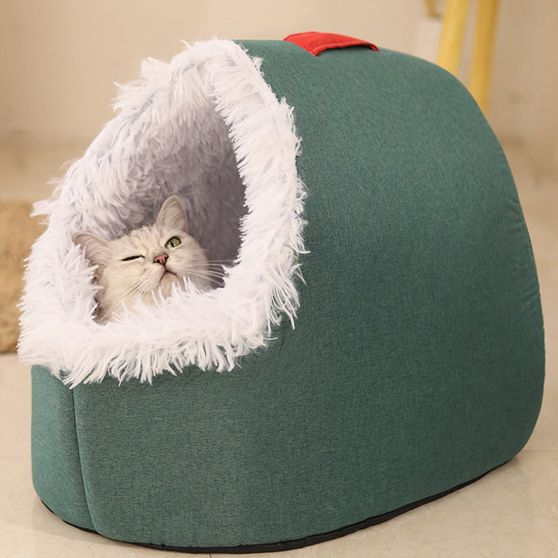 Winter Warm Pet Cave Bed — Cozy Hooded Cat & Dog Bed