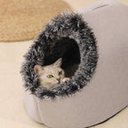 Winter Warm Pet Cave Bed — Cozy Hooded Cat & Dog Bed