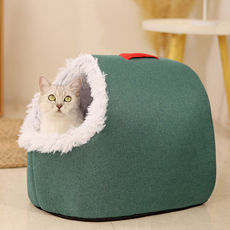 Winter Warm Pet Cave Bed — Cozy Hooded Cat & Dog Bed