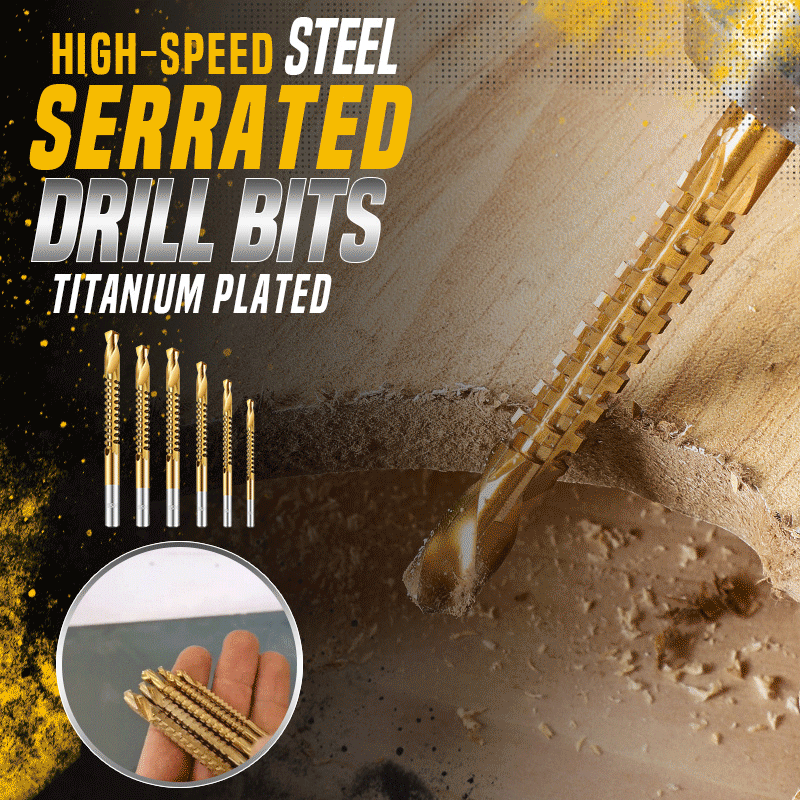 Titanium-Plated Serrated Drill Bits (6-Piece Set)