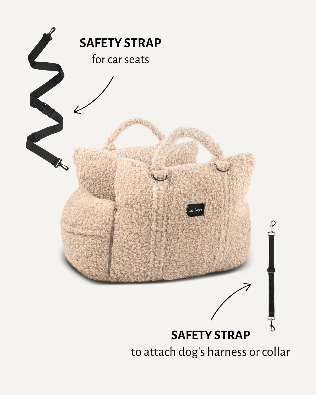 Beige Teddy Travel Car Dog Bed — Plush Portable Pet Bed, Soft Cushion for Small Medium Dogs, Luxury Car Seat Bed with Handle, Washable Travel Accessory - View 3