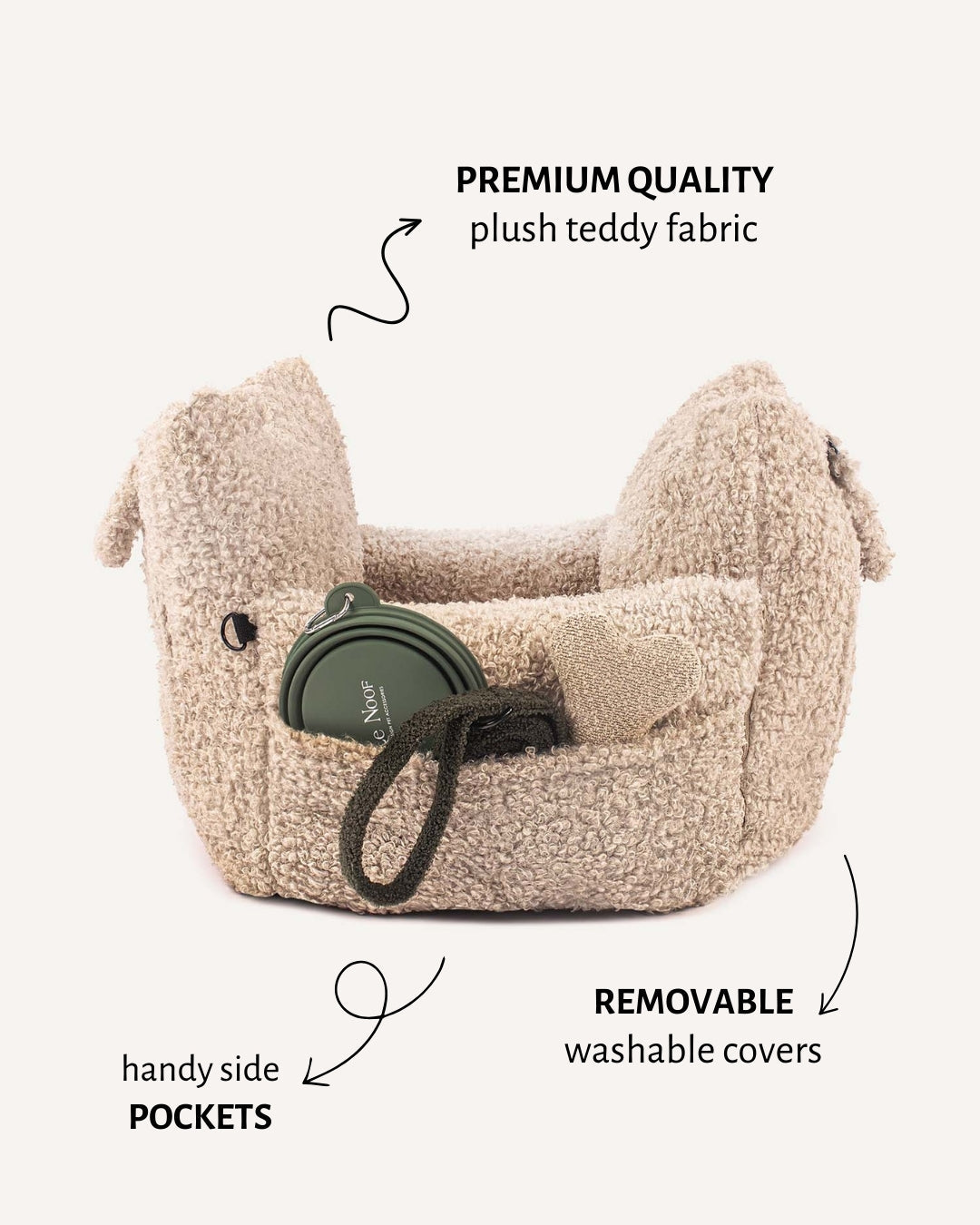 Beige Teddy Travel Car Dog Bed — Plush Portable Pet Bed, Soft Cushion for Small Medium Dogs, Luxury Car Seat Bed with Handle, Washable Travel Accessory - View 4