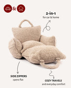 Beige Teddy Travel Car Dog Bed — Plush Portable Pet Bed, Soft Cushion for Small Medium Dogs, Luxury Car Seat Bed with Handle, Washable Travel Accessory - View 2