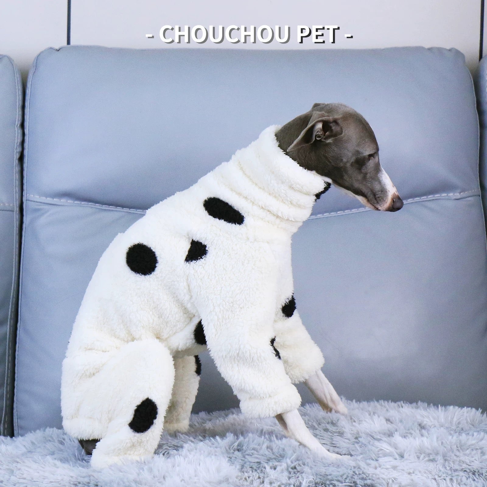 Dalmatian Cozy Fleece Dog Jumpsuit — Warm One Piece Pet Pajama, Soft Winter Loungewear for Small Dogs, Dalmatian Print Dog Outfit, Cozy Indoor Pet Clothing - View 5