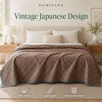 Vintage Japanese Cotton Quilt Reversible Coverlet 100 Cotton Bedspread Asian Art Bedding Boho Throw Blanket - View 5