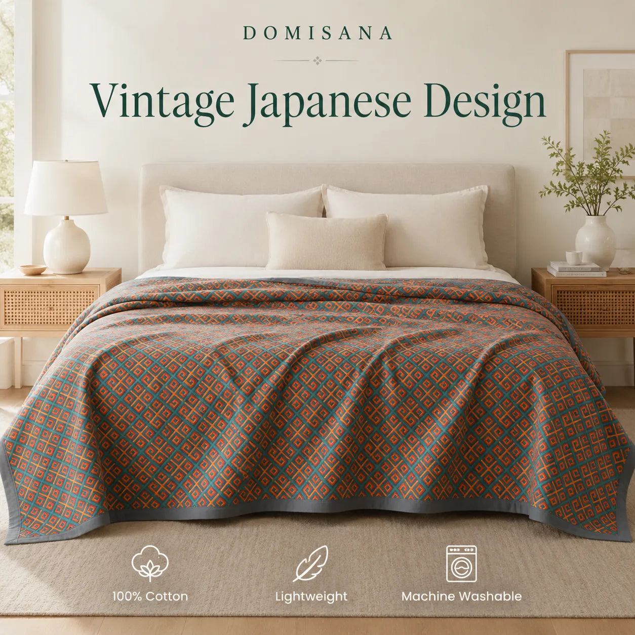 Vintage Japanese Cotton Quilt Reversible Coverlet 100 Cotton Bedspread Asian Art Bedding Boho Throw Blanket - View 5