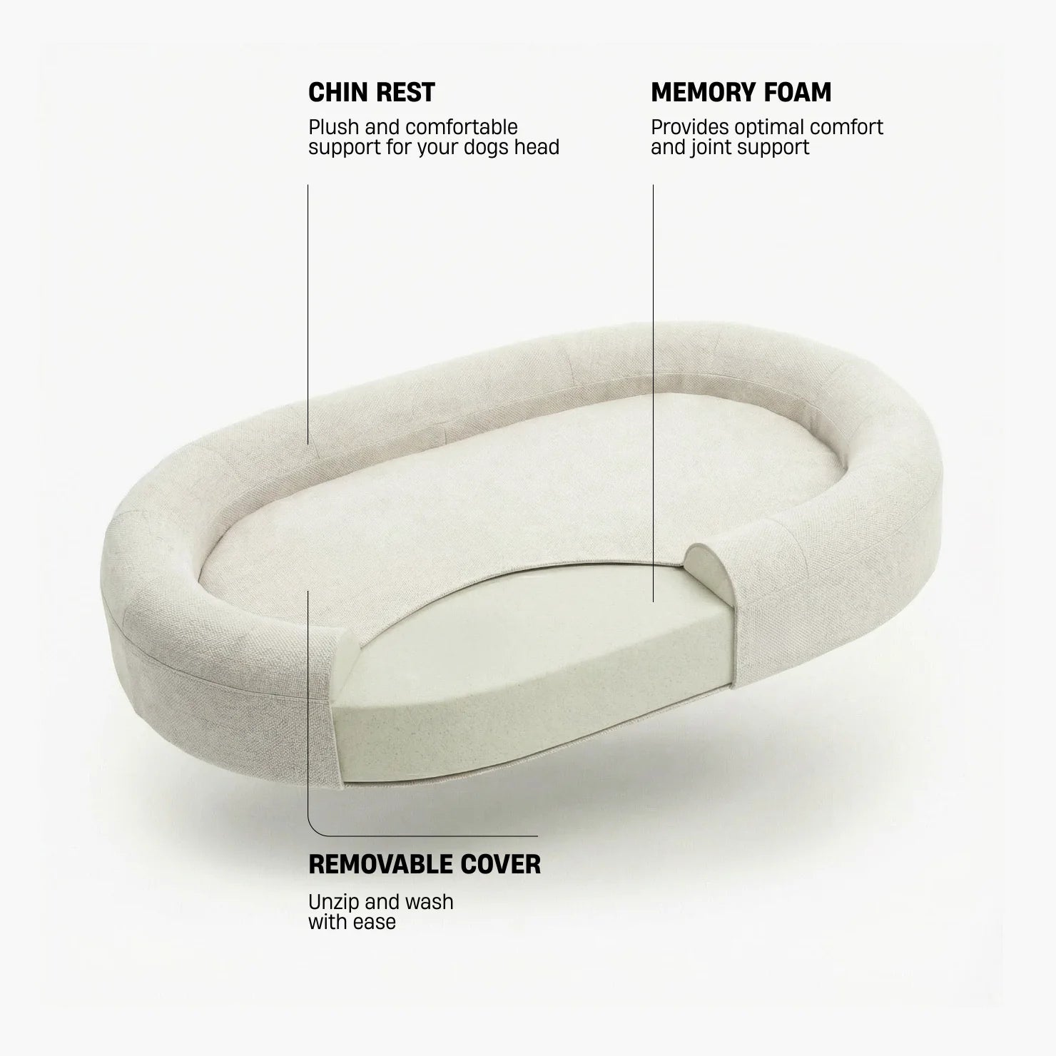 Chill Pill Memory Foam Dog Bed Beige Small — Orthopedic Pet Couch, Joint Support for Small Dogs, Washable Removable Cover, Calming Donut Bed for Anxiety - View 3
