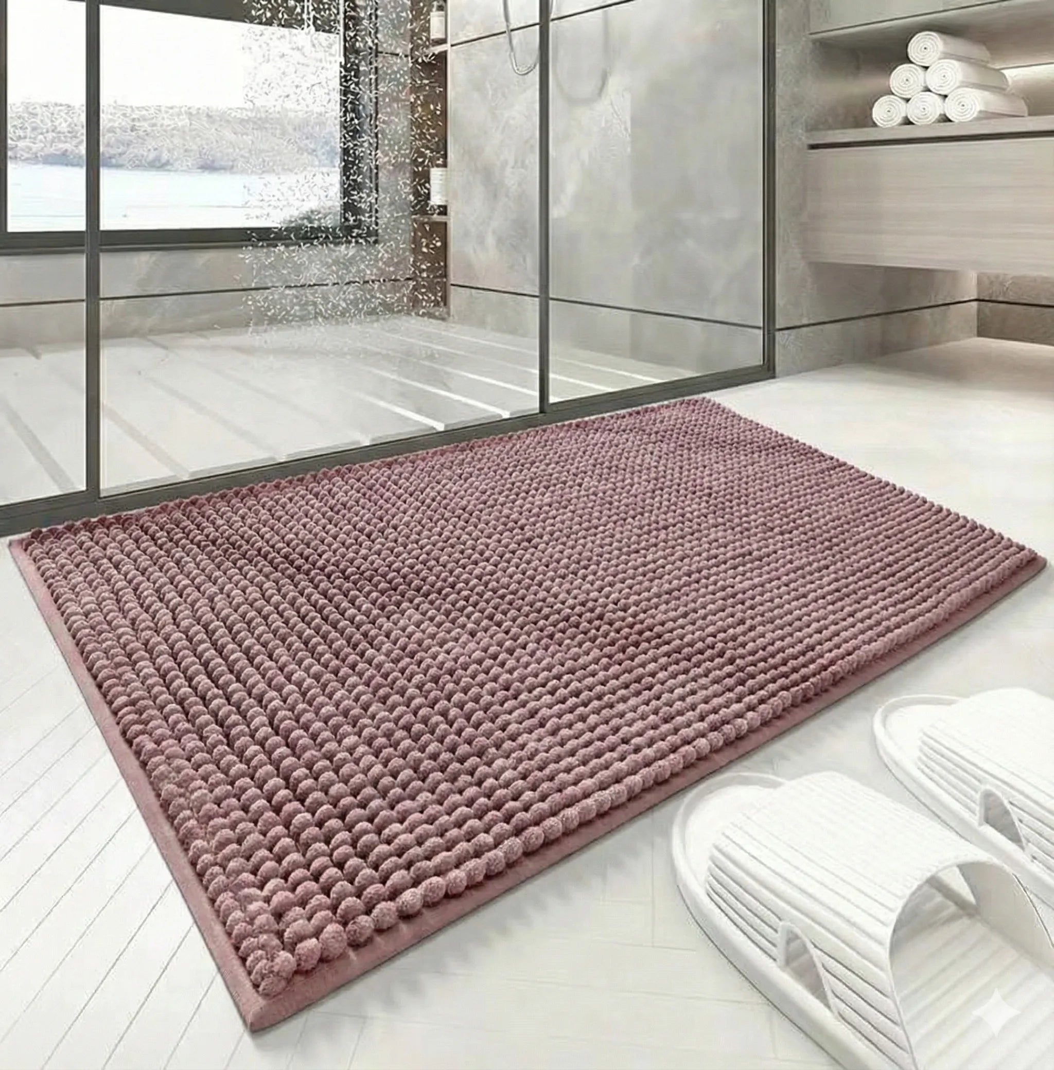 Chenille Bathroom Rug — Super Absorbent Bath Mat Thick Non-Slip Shower Rug Soft Microfiber Floor Mat Machine Washable Ba - View 6