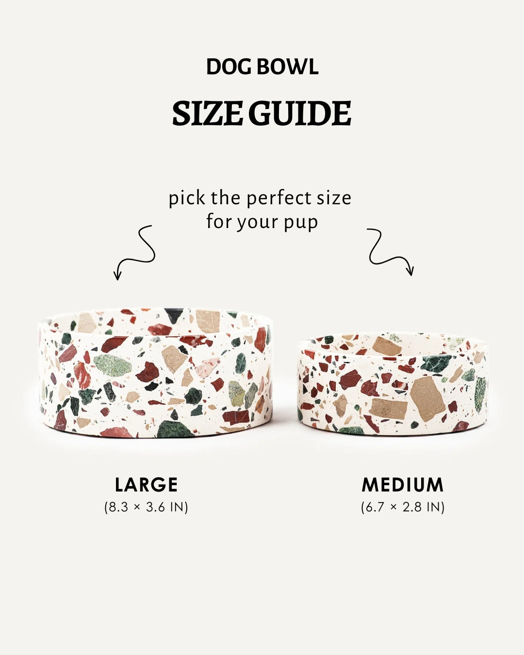 Terrazzo Marble Stone Dog Bowl — Designer Pet Food Bowl, Heavy Duty Non-Slip Cat Dish, Modern Aesthetic Pet Accessory, Easy Clean Stoneware - View 3