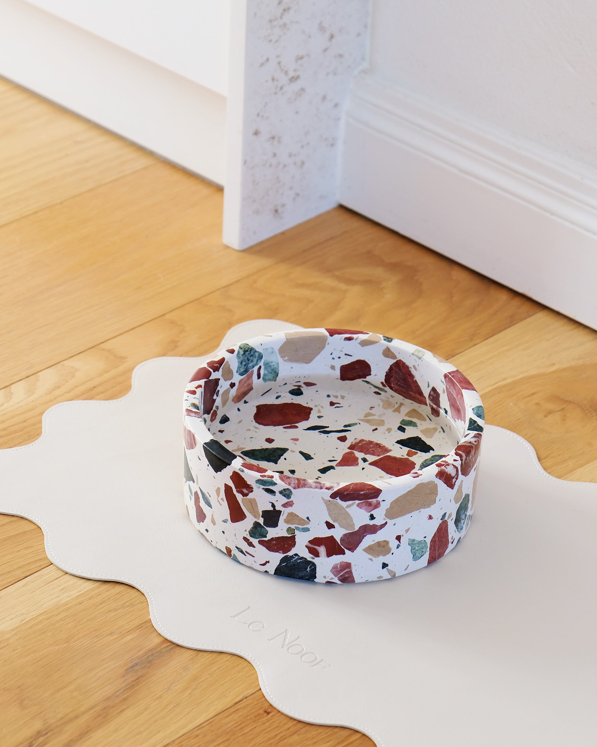 Terrazzo Marble Stone Dog Bowl — Designer Pet Food Bowl, Heavy Duty Non-Slip Cat Dish, Modern Aesthetic Pet Accessory, Easy Clean Stoneware - View 2