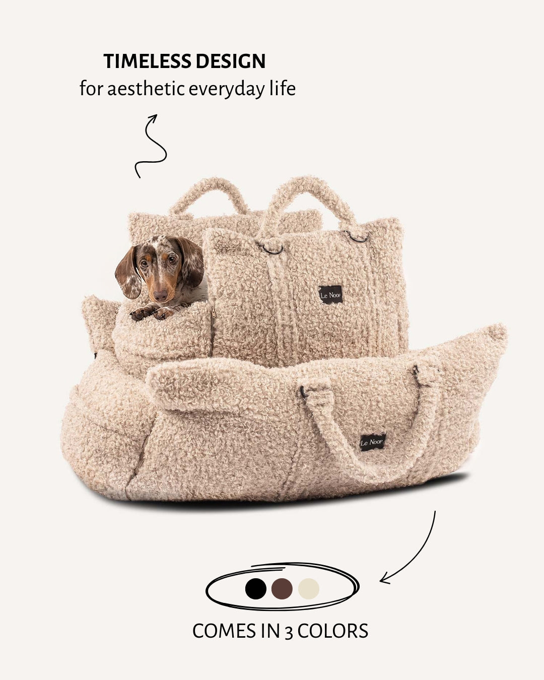 Beige Teddy Travel Car Dog Bed — Plush Portable Pet Bed, Soft Cushion for Small Medium Dogs, Luxury Car Seat Bed with Handle, Washable Travel Accessory - View 5