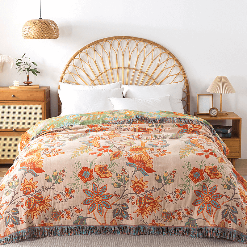 Bohemian Bloom Cotton Couch Cover Boho Throw Blanket Sofa Protector Reversible Home Decor Farmhouse Style - View 3