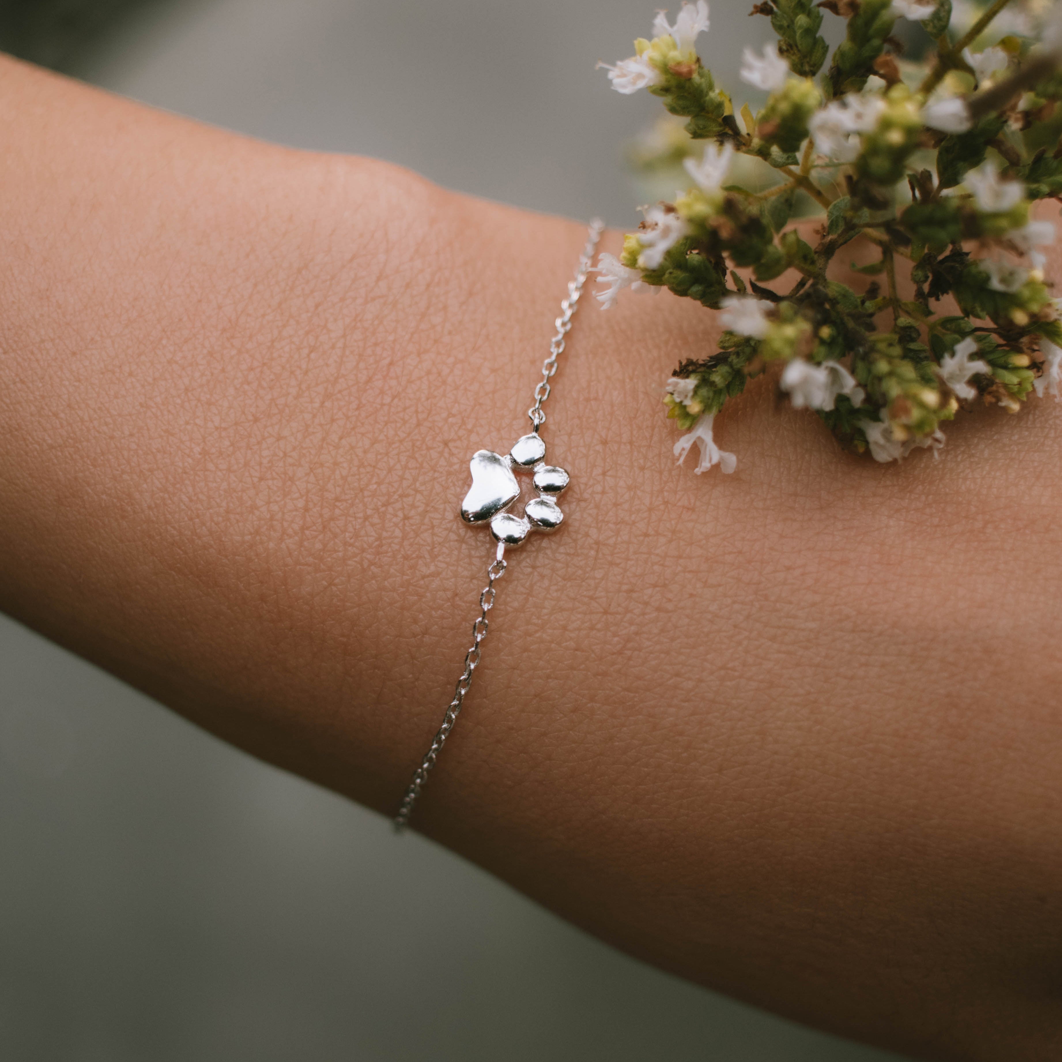 Teeny Tiny Paw Bracelet — Sterling Silver Pet Paw Print Jewelry, Adjustable Chain Dog Cat Lover Gift, Minimalist Animal Print Bracelet, Delicate Everyday Accessory - View 2